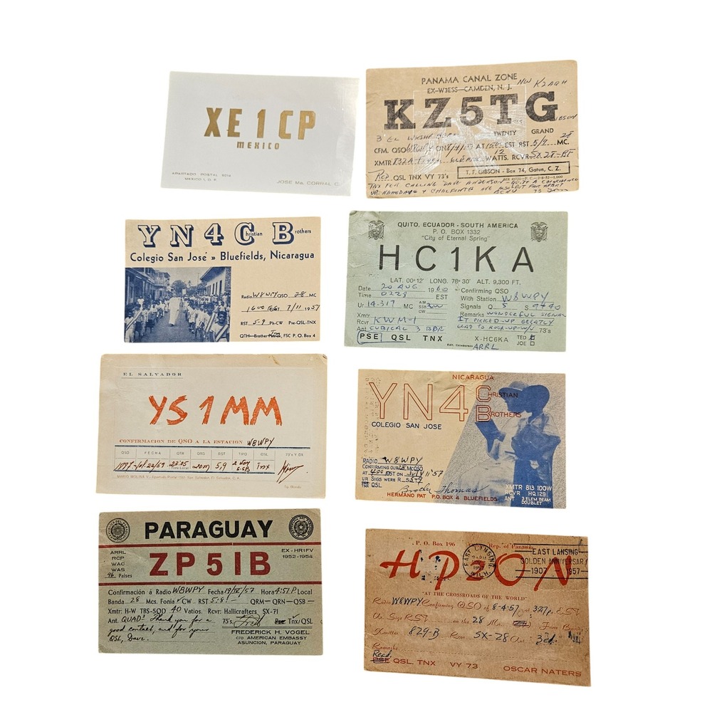 Lot of 8 Vintage 1950s Nicaragua, Paraguay Ham Amateur Radio QSL Cards Postcards